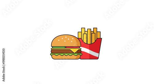 Minimalist graphic of a hamburger and french fries set, representing fast food