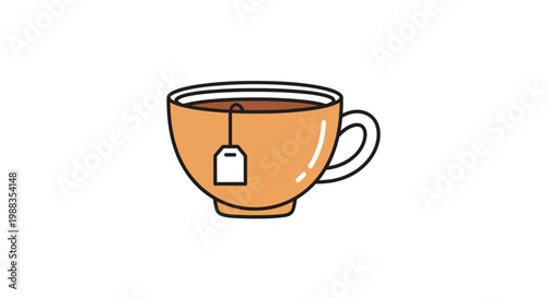Minimalist illustration of a teacup with a tea bag, ideal for beverage themes