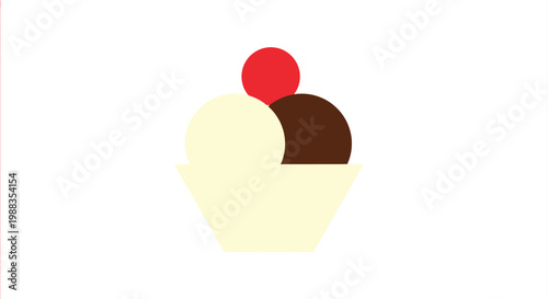 Minimalist illustration of a scoop of ice cream with a cherry on top in a cup
