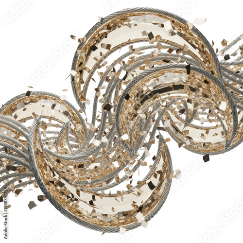 Abstract gold and silver shattering spiral pattern