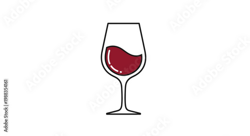 Minimalist Illustration of a Wine Glass with Red Wine on a White Background