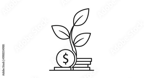 Plant Growing From Stack of Coins Symbolizing Financial Growth.
