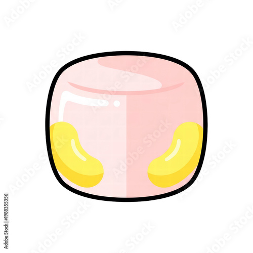 Sweet pink jelly dessert icon with yellow beans