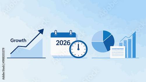 Business growth calendar clock and charts