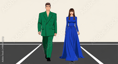 Man and Woman on Fashion Runway.