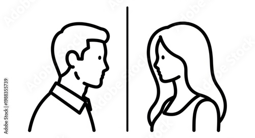 Man and Woman Profile Silhouettes Facing Each Other.