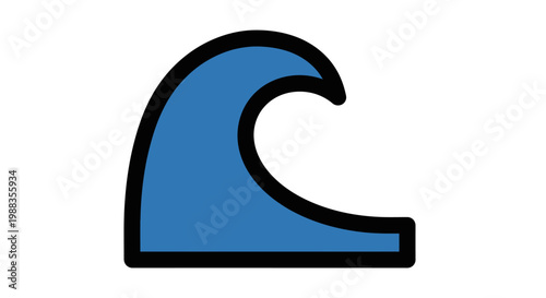A minimalist graphic depiction of a stylized ocean wave symbol with blue and black elements