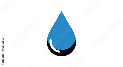 Abstract illustration of a blue water droplet against a stark white backdrop