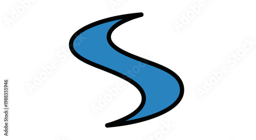 Abstract graphical representation of a flowing shape in shades of blue and black on white background