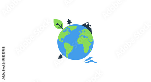 Conceptual illustration of planet earth with nature elements and environmental concepts