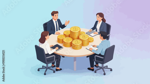 Business meeting with gold coins