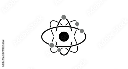 Abstract illustration of an atom with particles orbiting around the central nucleus