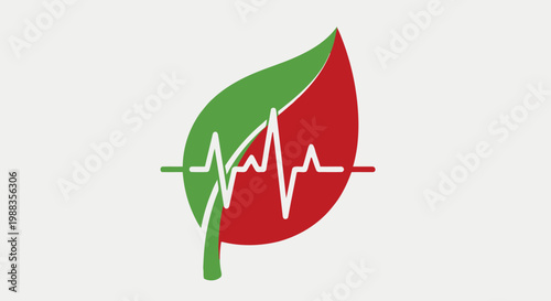 A symbolic representation of health and the natural world with a green and red leaf design