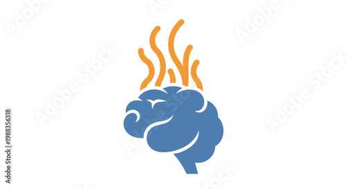 Brain illustration with orange flames representing mental stress or cognitive overload or burnout