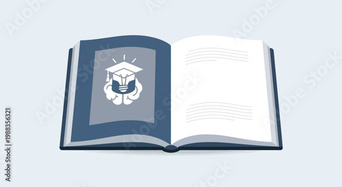 Conceptual illustration depicting education and learning with an open book and symbolism