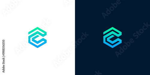 Abstract Geometric Lettermark Logo Design - Blue and Green Gradient Hexagonal Shapes