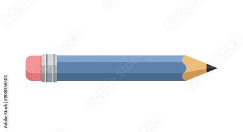 Illustration of a Pencil with Eraser and Pointed Tip Isolated on White Background