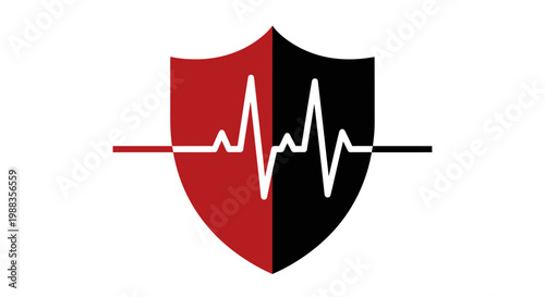 Shield symbol with a medical heartbeat line, graphic design, health protection concept