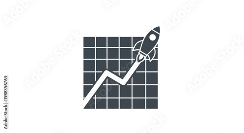 Conceptual illustration of a rocket ship ascending on a graph indicating business growth