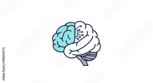 Illustration of a stylized brain divided into natural and technological components
