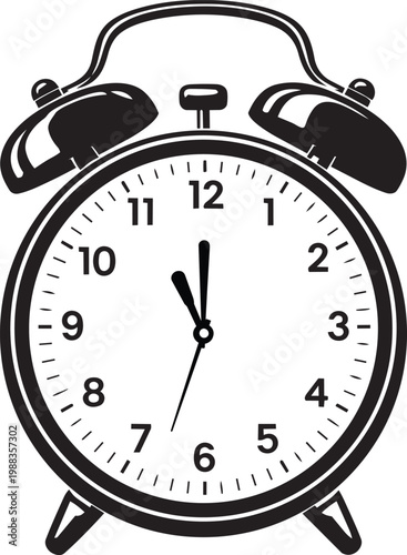 Black and white old fashioned alarm clock.