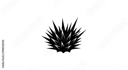Abstract spiky organic shape, black on white, minimalist design