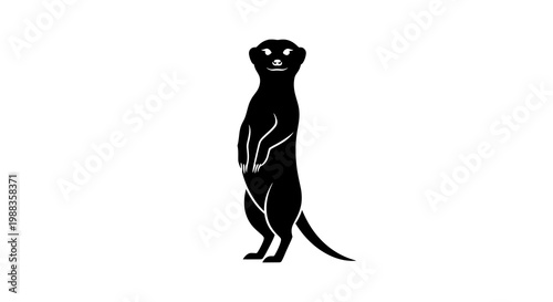 Black meerkat silhouette standing upright on white background