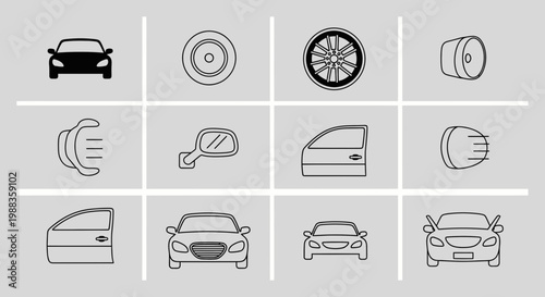 Automotive Parts and Vehicle Components Icons Set