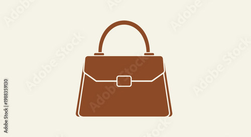 Minimalist Illustration of a Brown Handbag on a Soft Beige Background in a Flat Design Style