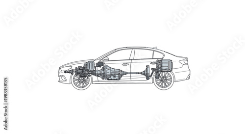 Automotive Engineering Illustration - Vehicle Powertrain Cutaway