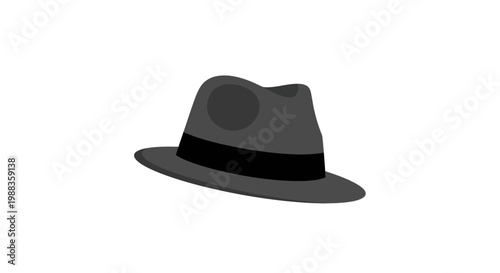 Minimalist Illustration of a Classic Fedora Hat in a Gray and Black Color Scheme