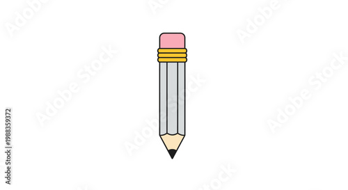 Illustrated pencil with eraser on white background for creative design or educational purposes