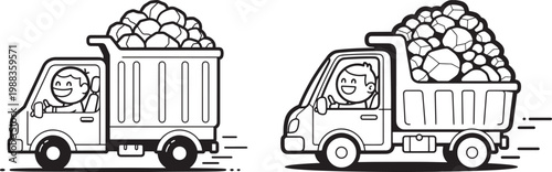 Cartoon dump trucks filled with rocks and smiling drivers illustration dump truck heavy equipment transport delivery construction industry