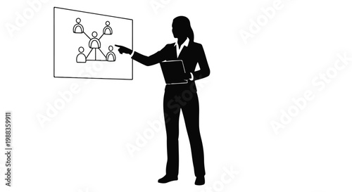 Silhouette of Businesswoman Presenting Organizational Chart, Corporate Hierarchy and Strategic Planning Concept