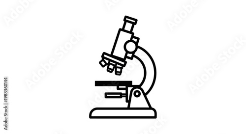 Minimalist Illustration of a Microscope on White Background for Scientific Applications