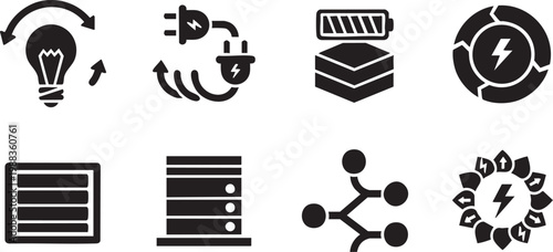 Abstract Brutalist geometric shapes and Y2K aesthetic silhouette icon set