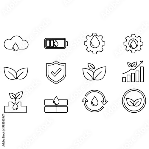 Sustainable green energy and ecology icons set featuring recycling solar power nature conservation and environmental protection symbols for corporate social responsibility isolated on white background