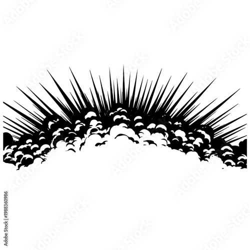 Dramatic sunbeams bursting through dark clouds silhouette for religious hope inspiration weather forecasting and nature landscape photography backdrop concept illustration isolated on white background