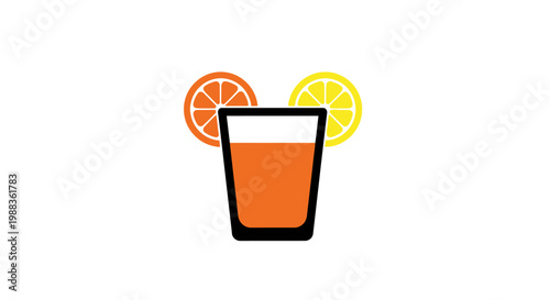 Fresh citrus juice illustration with orange and lemon slices on white background