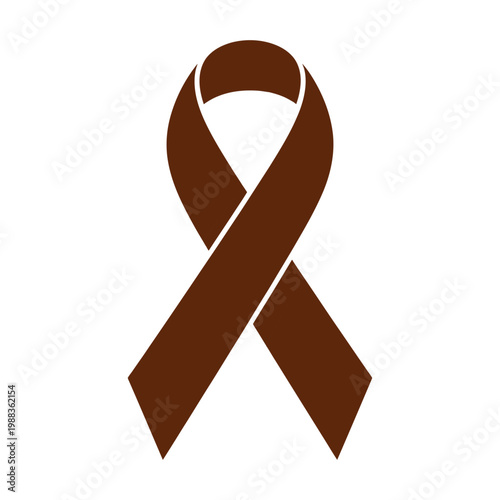 Brown awareness ribbon on checkered background support symbol for colon cancer awareness and other causes.