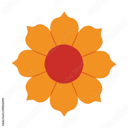Sunflower Icon with Orange Petals and Red Center
