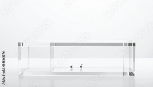 Isolated rectangular clear acrylic display stand with polished edges for retail product presentation, tabletop organization, showcasing merchandise, store fixture