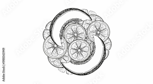 Circular arrangement of sliced citrus fruits and melon slices