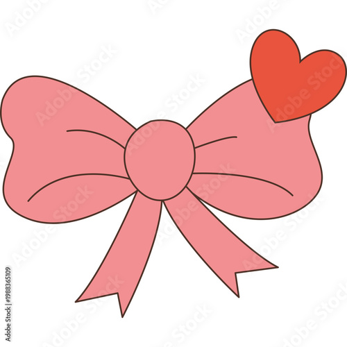 Cute Pink Bow with Red Heart Icon