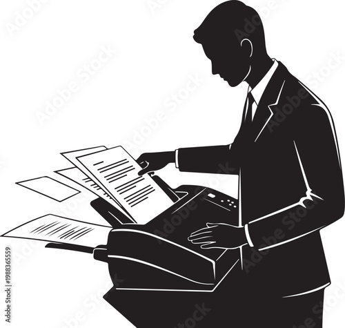 Man in suit using a paper shredder business office