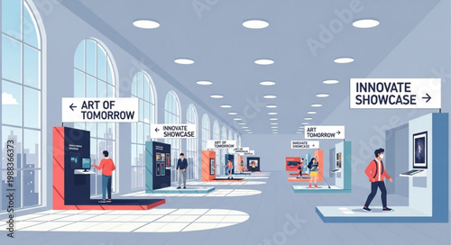 Modern Exhibition Hall Showcasing Future Technology and Art.