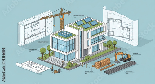 Modern House Construction and Blueprints.