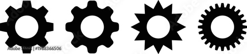 gear and cogwheel icons set, mechanical sprocket gearwheel silhouettes for engineering industry machinery symbols vector isolated on transparent background