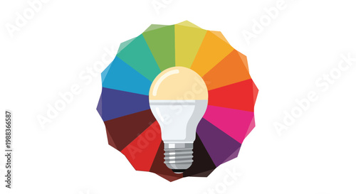 A colorful light bulb with a multicolored wheel on a white background