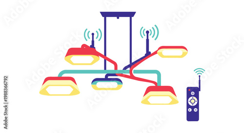 A colorful illustration of smart lighting system with wireless control